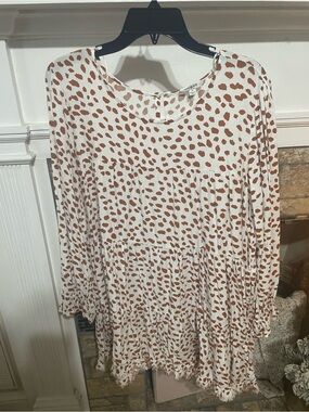 Umgee Cream Tunic with Rust Brown Spot Print
